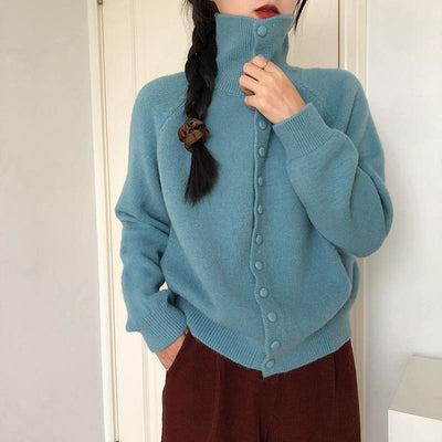 High-Neck Knitted Cardigan